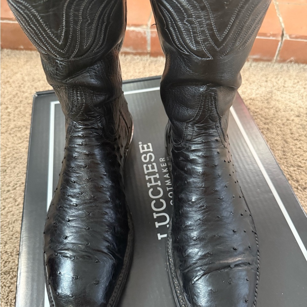 Used Lucchese black ostrich roper style boots - Picture 2 of 15